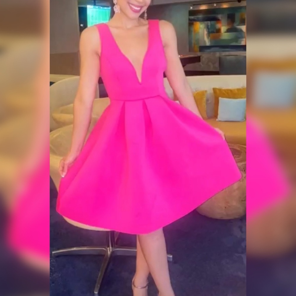 Pink Asymmetrical Fit and Flare Cocktail Dress